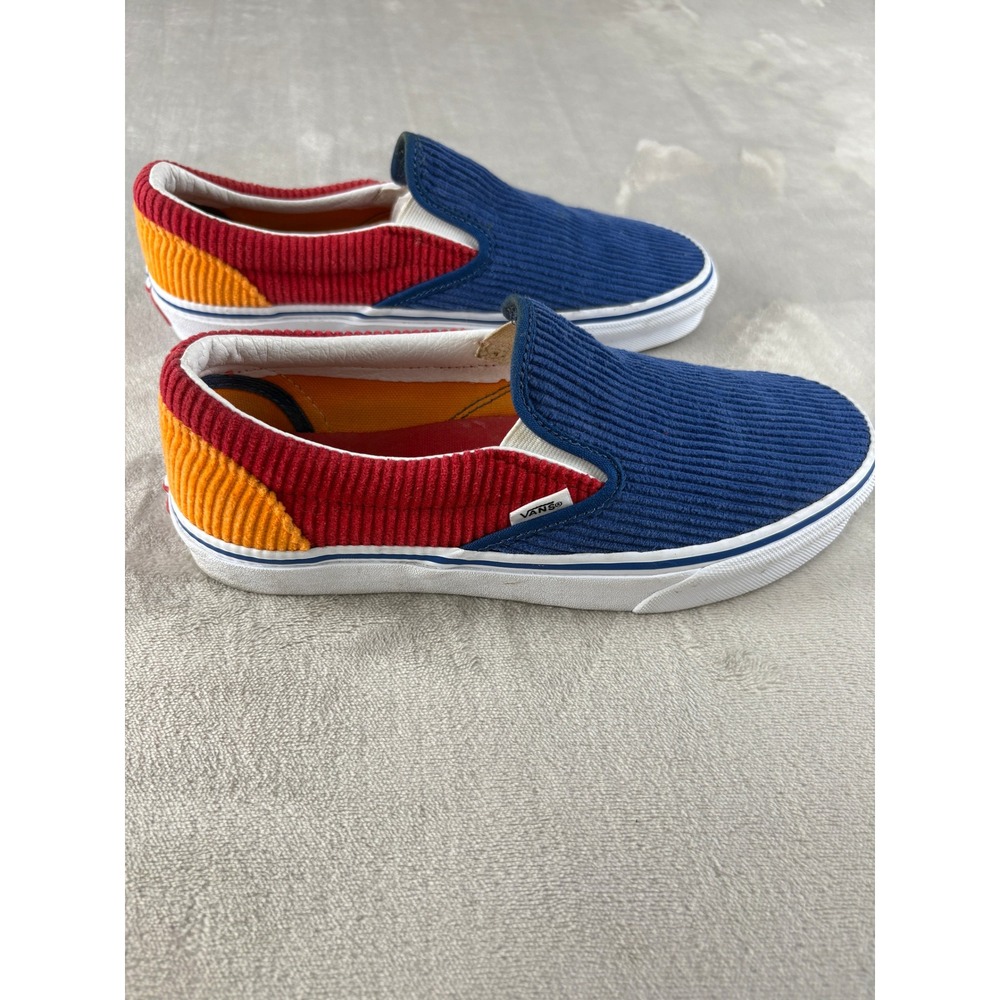 Vans Classic Slip-On Corduroy Colorblock Sneakers Navy Red Mens 7 Womens 8.5‎